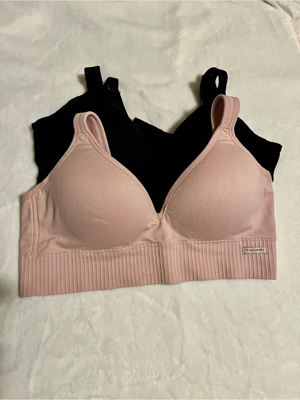 Tahari Dual-Pack Seamless Bralettes - Blush Pink & Black